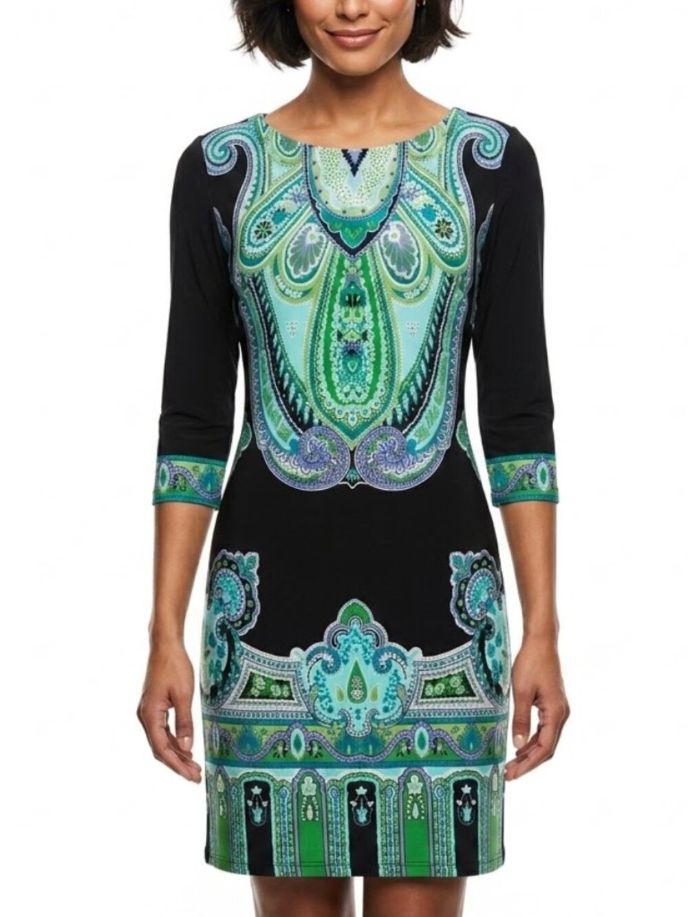 Sandra Darren Whimsigoth Paisley Sheath Dress Green Blue Psychedelic Shift 10